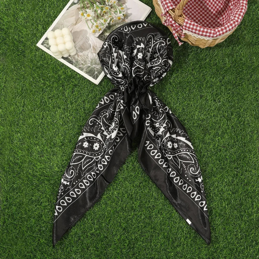Leopard Print Print Turban Hat Elegant Thin Breathable Women Head Scarf Windproof Satin Silk Scarves Summer Accessories Zpaxo D