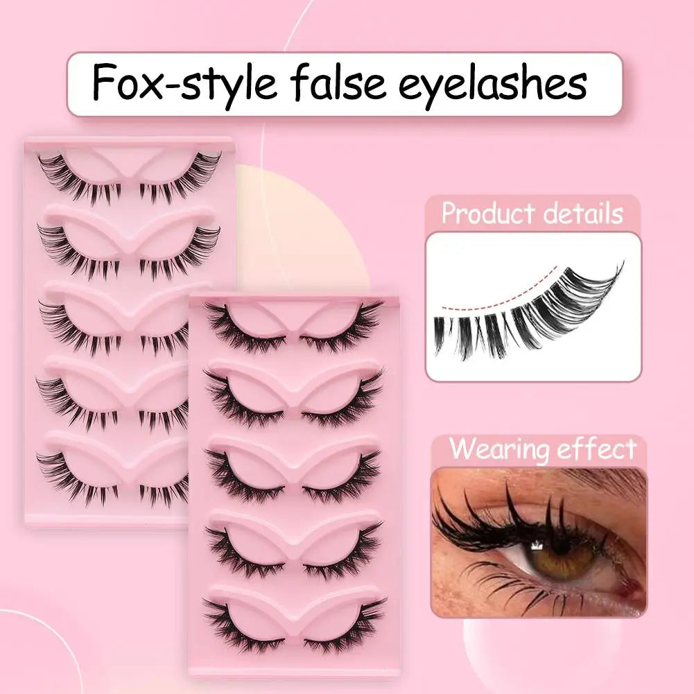 5Pairs Soft Natural Lashes Faux Mink Wispy Mink Eyelashes Extension Makeup Winged Fluffy Thick Lashes Cat Eye False Lashes Zpaxo