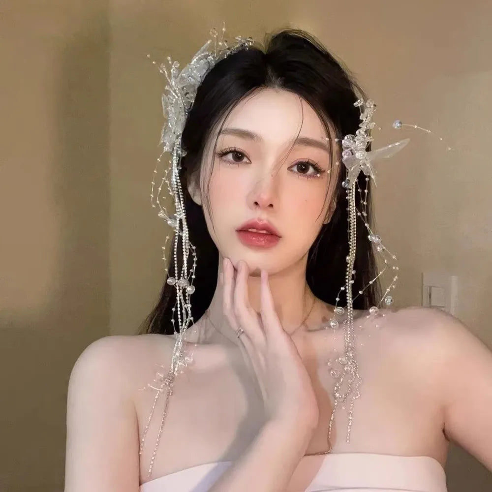 Butterfly Tassel Hairpin Photo Shoot Accessories Transparent Pearl Zpaxo
