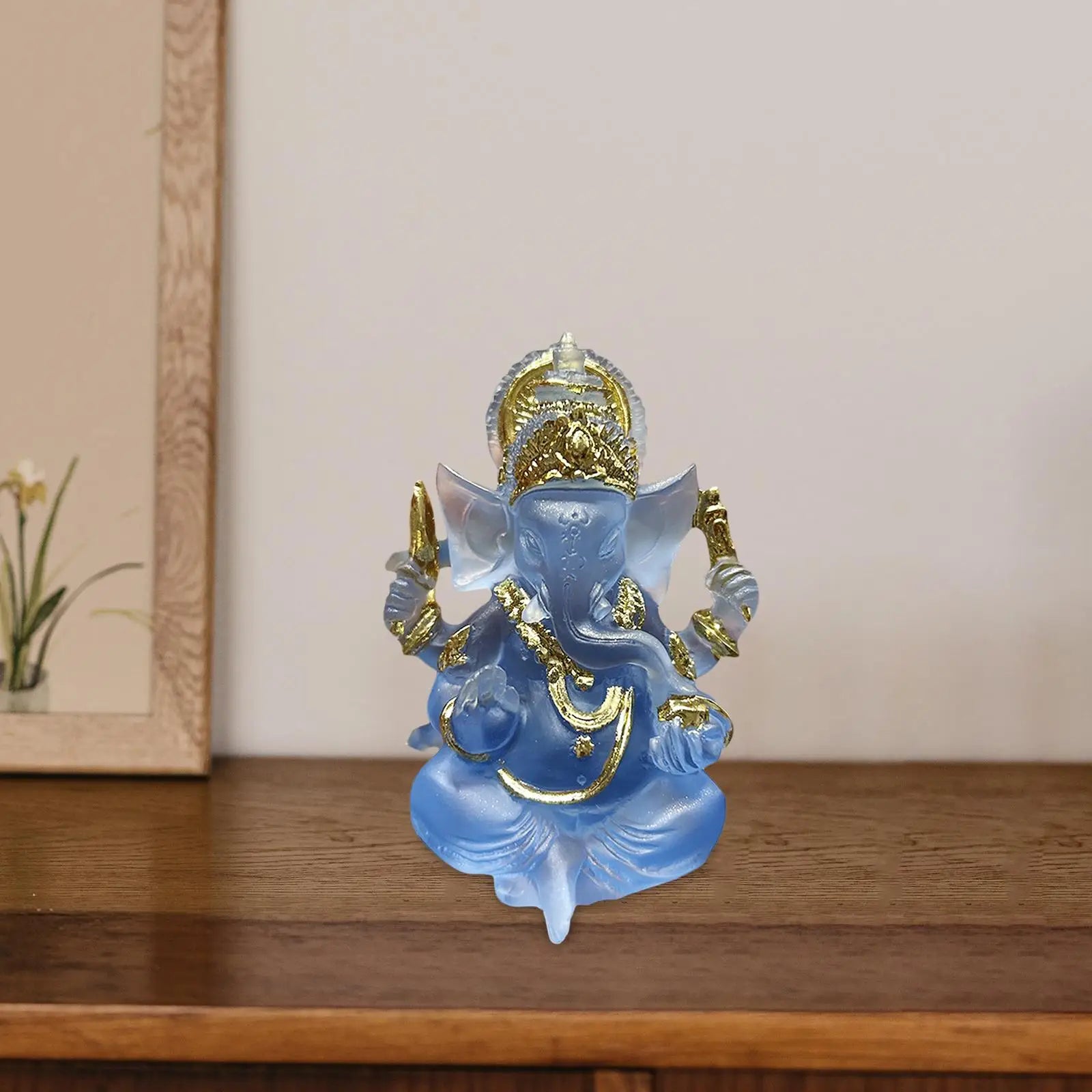 Ganesha Sitting Buddha Statue Sculpture Decorative Tabletop Decoration 3.5inch Tall for Housewarming Gift Fine Workmanship Zpaxo Blue 1