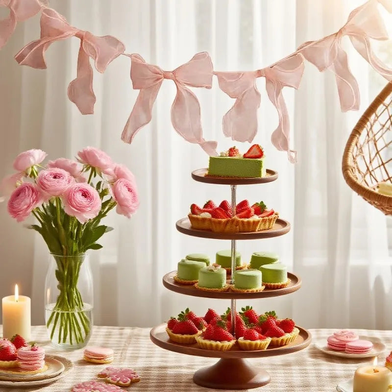 Pink Bow Garland Hanging Bunting Banner Girls Princess Birthday Party