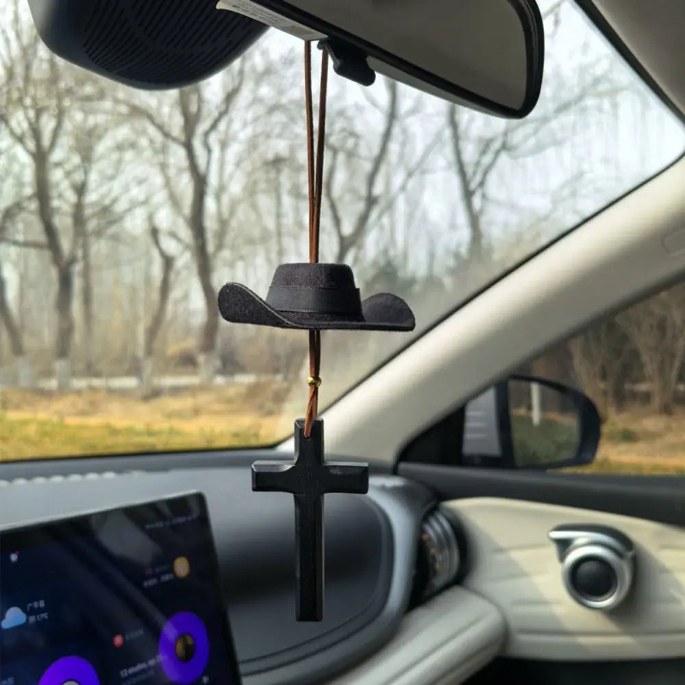 Cowboy Hat Car Pendant Cow Pattern Coffee Cross Ornament Love Western Zpaxo