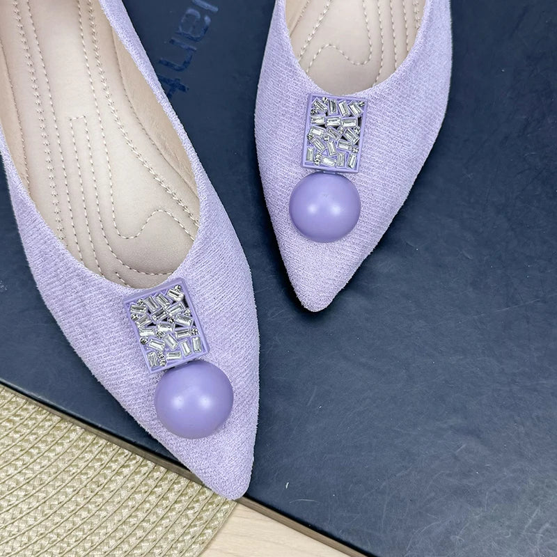 Flat Shoes for Women Spring and Autumn 2025 Pointed Toe Metal Buckle New Light Mouth Purple Flat Bottom Plus Size Women's Shoes Zpaxo