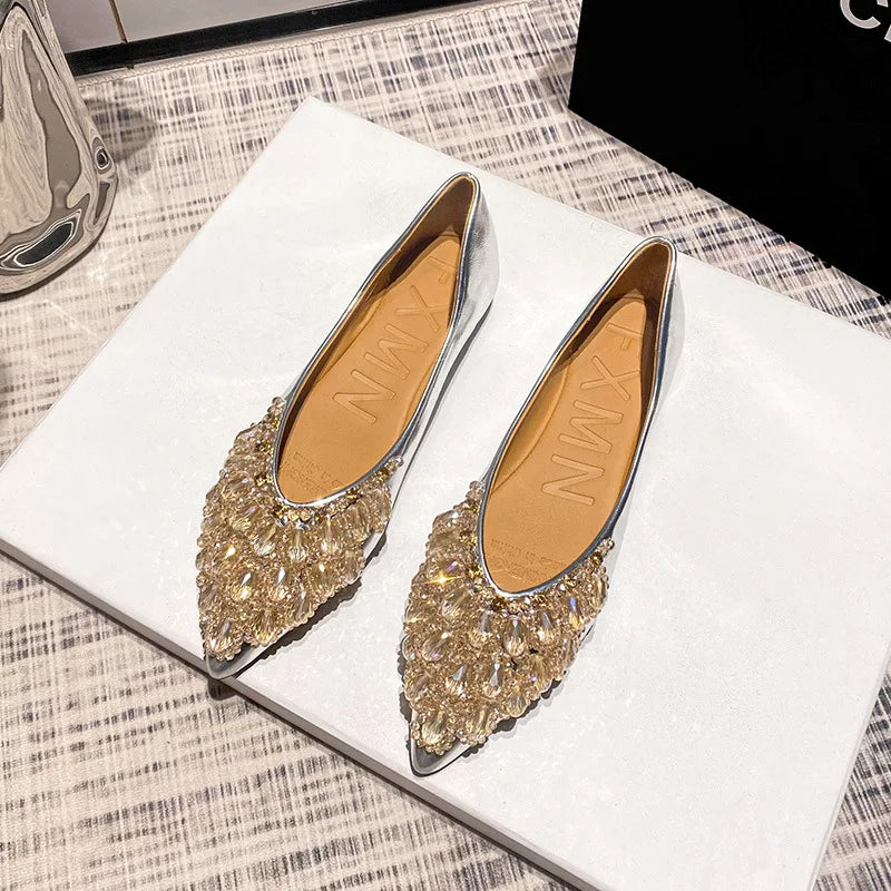 Flat Shoes for Women Pointed Toe 2025 Spring and Autumn Shallow Mouth Silver Soft Women's Plus Size Women Shoes Zapatos De Mujer Zpaxo