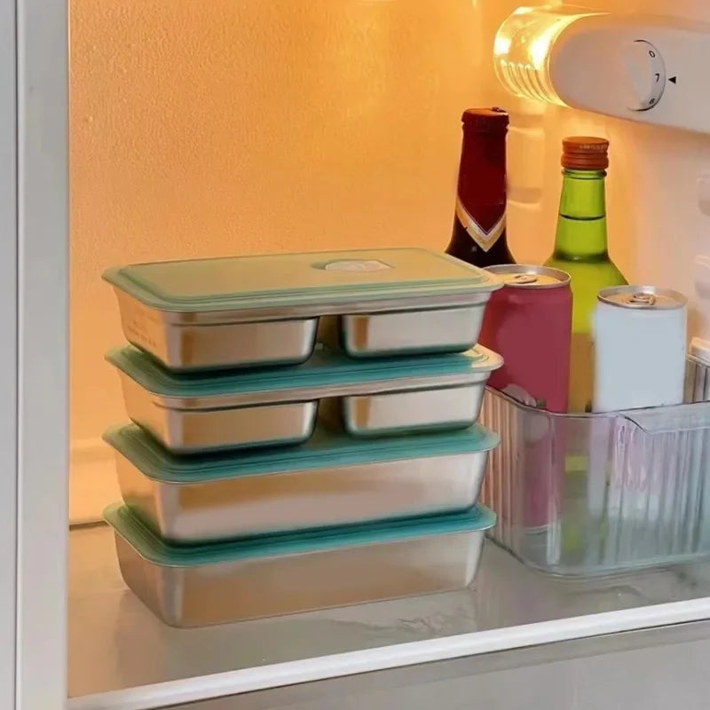 Reusable Stainless steel double compartment lunch box with lids,Stainless Steel Lunch Snack Box,Food Storage Containers liyi Zpaxo