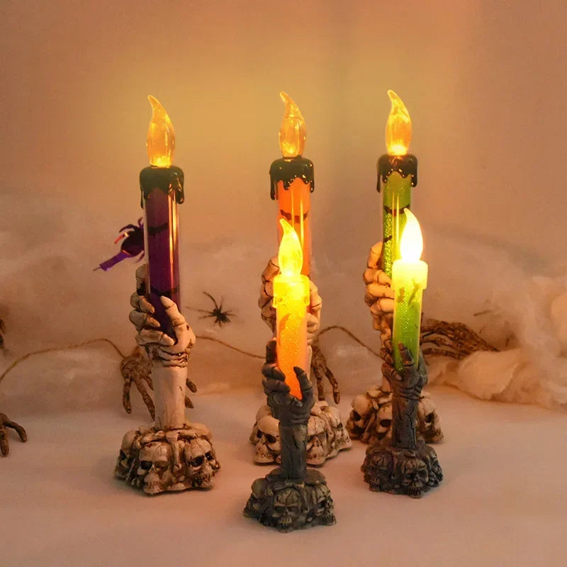 Spooky Halloween Ghost LED Candle Skull Handheld Light Eerie Purple