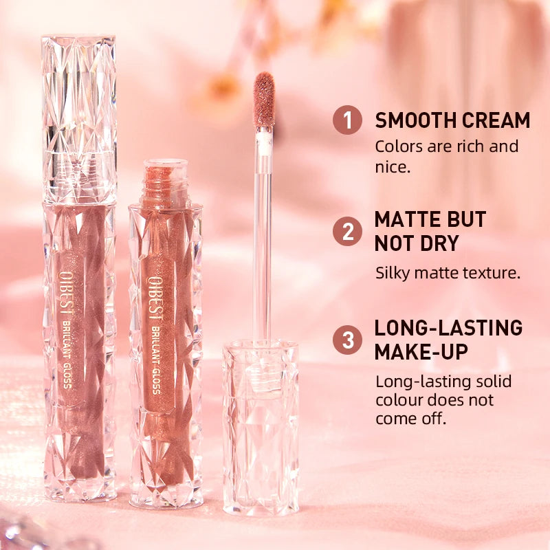 Waterproof Fine Glitter Lip Gloss Long-lasting Non Stick Cup Pearl