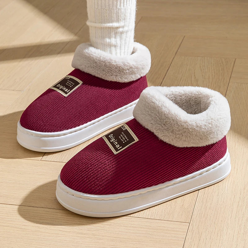 Winter Couple Concise Wrap Heels Plush Slippers Ladies' Non-slip Soft
