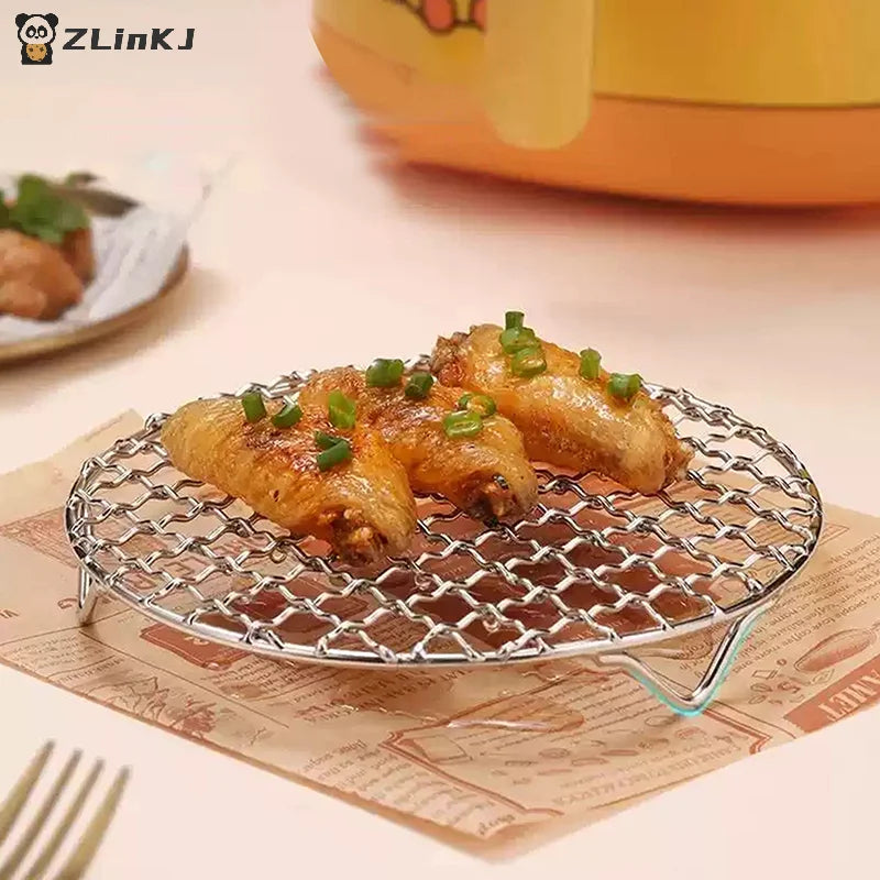 ▶Round Air Fryer Rack With Legs Stackable Grid Grilling Rack Stainless Steel Anti-corrosion For Home Kitchen Oven Steamer Cooker Zpaxo