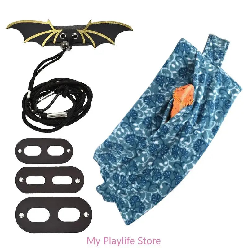 Sling Carriers for Bearded Dragons Small Reptiles Harness Leash Set with Wings Adjustable Carrying Travel Bag Zpaxo Gold