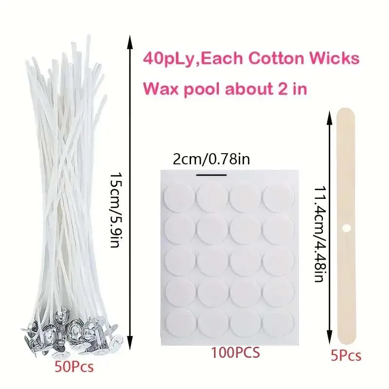 Candle Making Kit: 50pcs Ply Wicks, 100pcs Candle Wick Stickers & 5 Wooden Candle Wick Holders for Soy And Beeswax Candles Zpaxo 1 SET