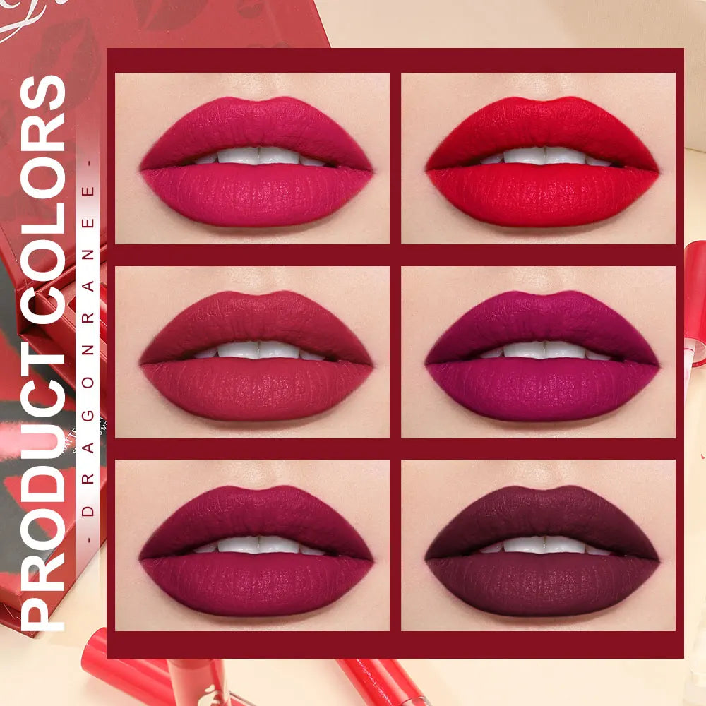 6-Piece Lip Gloss Set, Velvet Matte Lip Gloss, Waterproof and Sweat-Proof Lipstick, Non-Stick Cup Matte Lipstick, Holiday Gift Set Zpaxo