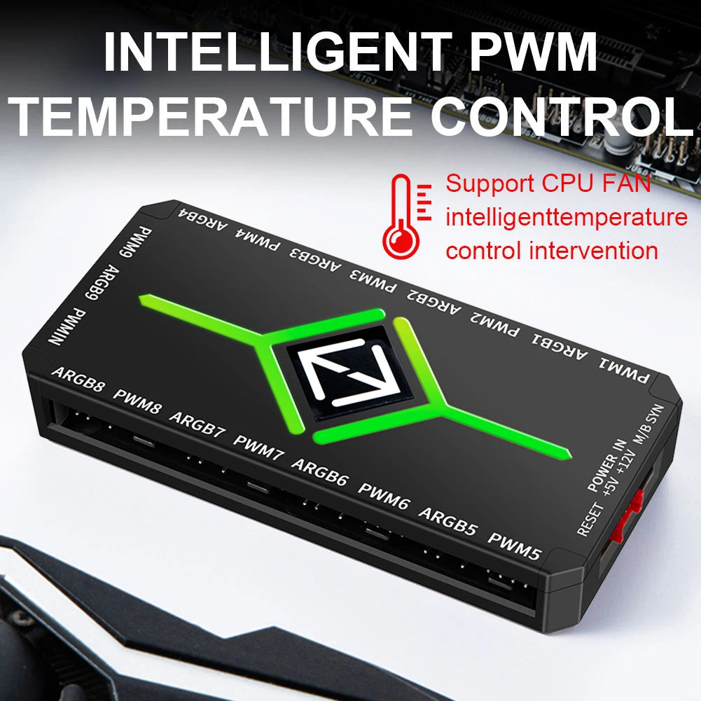 1 9 Ports 5V 3 Pin ARGB Controller Cooling Fan Hub Remote 4 PWM