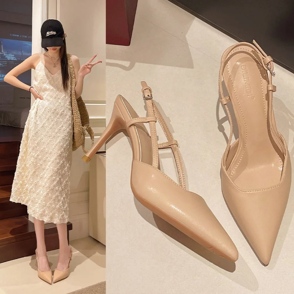 Elegant Thin High Heels Women Pumps Fashion Buckle Strap Pointed Toe Slingbacks Sandals Mule Shoes for Wedding Party Zpaxo