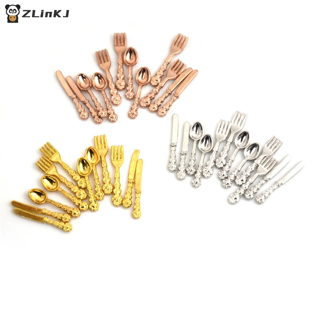 ▶12Pcs/set 1:12 Dollhouse Miniature Fork Knife Soup Tableware Kitchen Furniture Toys Zpaxo