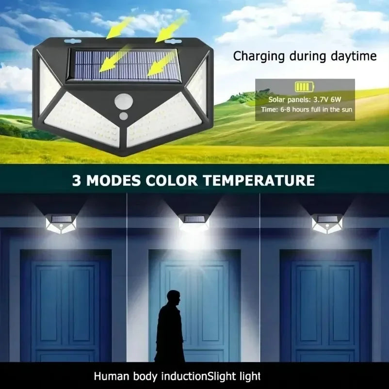 100 LED Solar Motion Sensor Light – IP65 Outdoor Spotlight