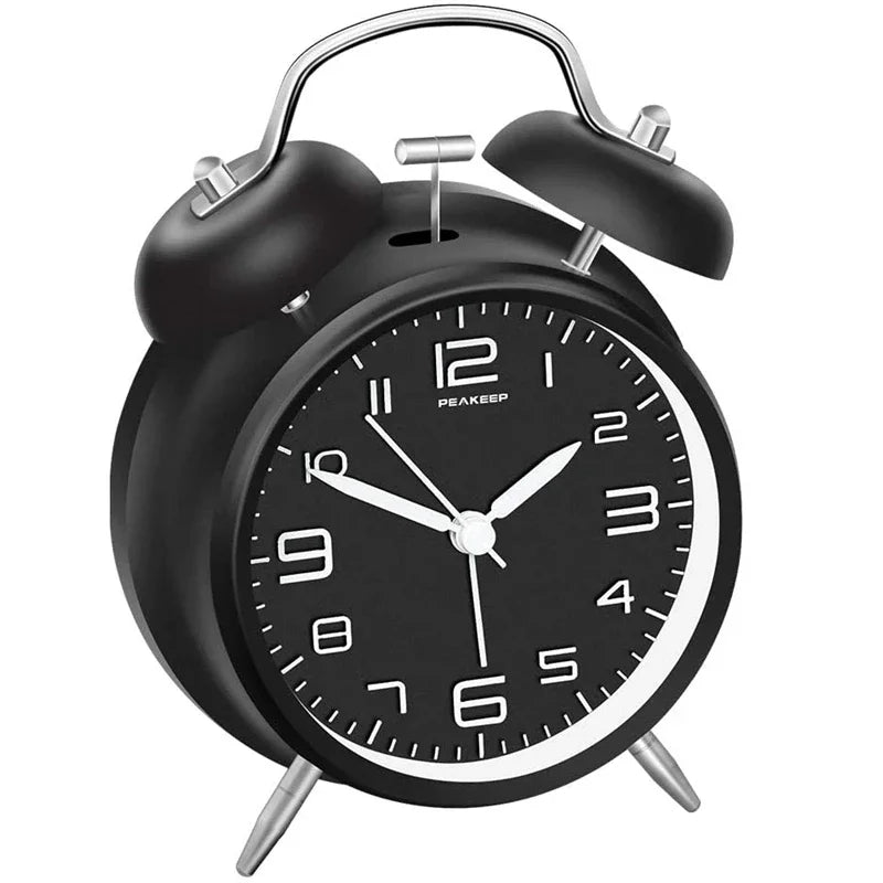 Metal Frame Twin Bell Alarm Clock 3D Dial Backlight Loud