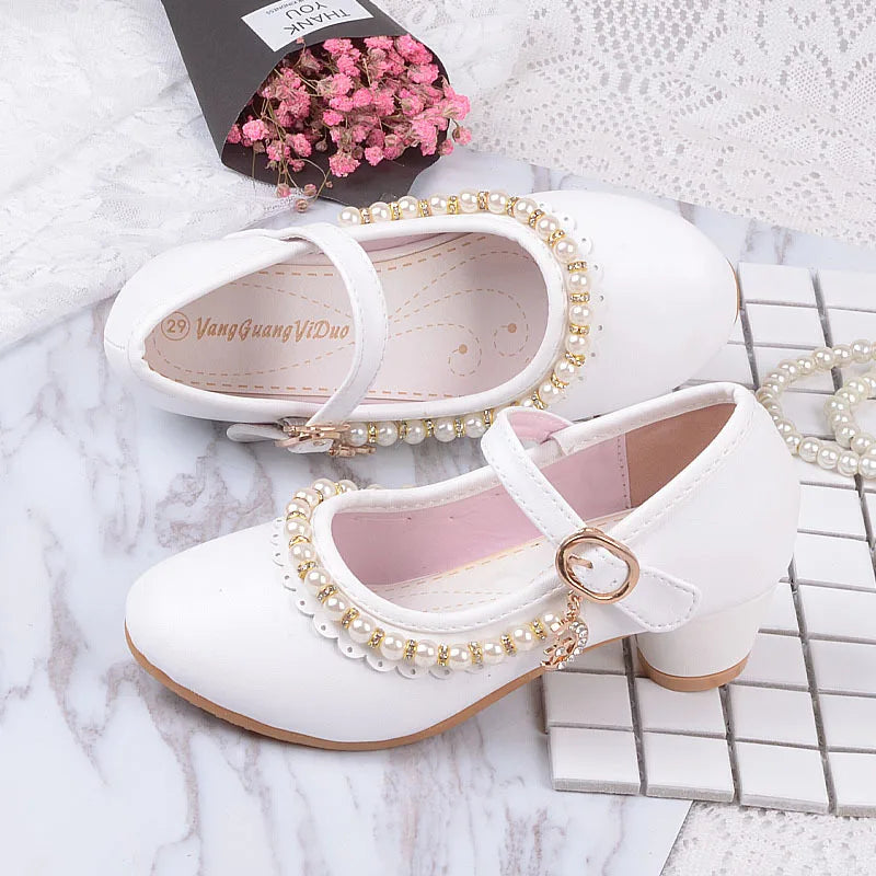 Princess Kids Heels Shoes Dress Party Leather Baby Girls Children's Zpaxo