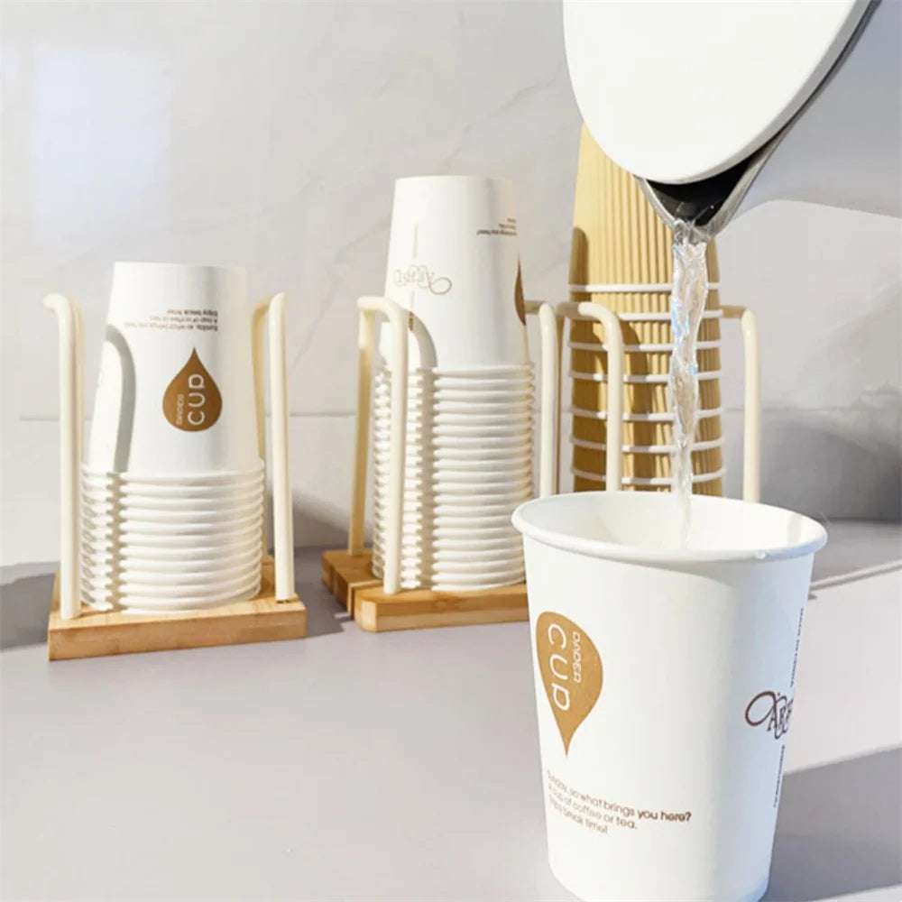 Wooden Disposable Cup Dispenser Rack & Desktop Organizer