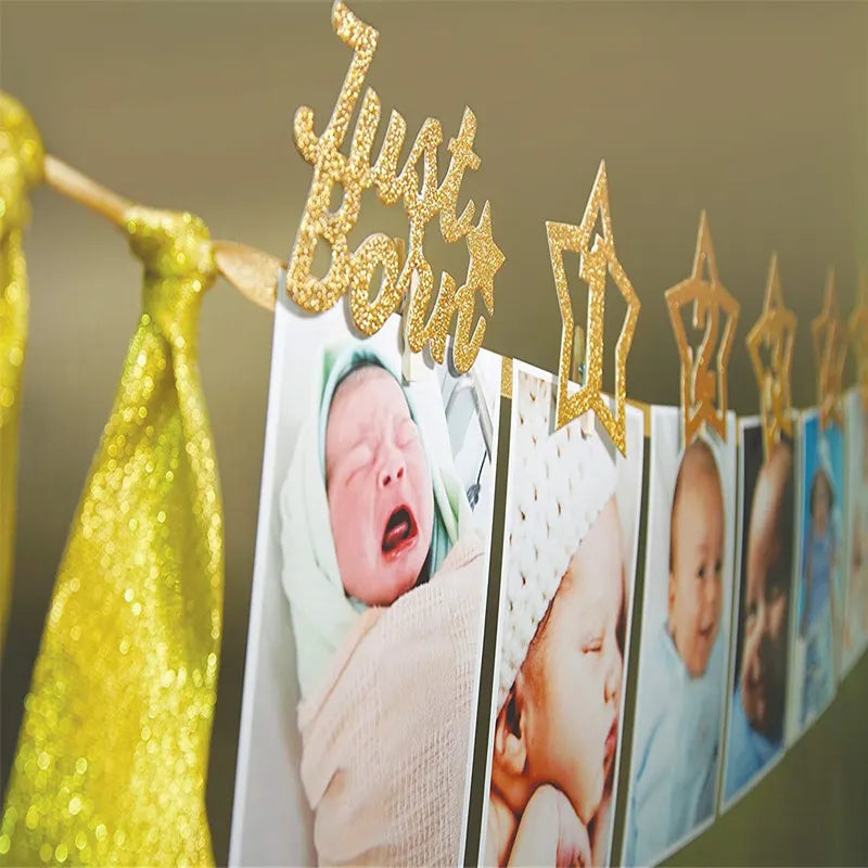 12 Months Photo Frame Banner First Happy Birthday Party Decorations