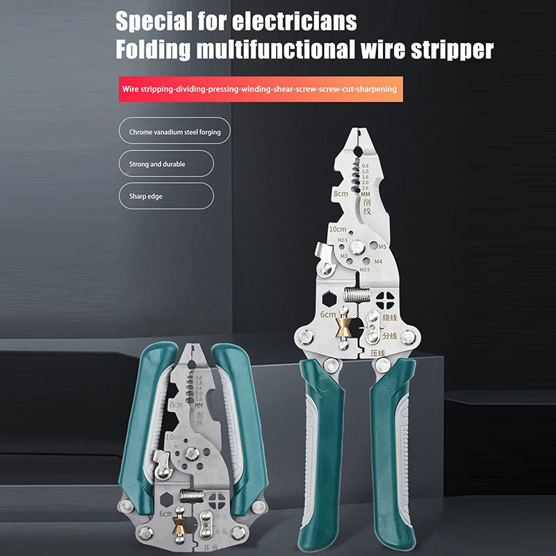 Multifunctional Foldable Wire Stripper Crimper Cable Cutter Pliers Zpaxo