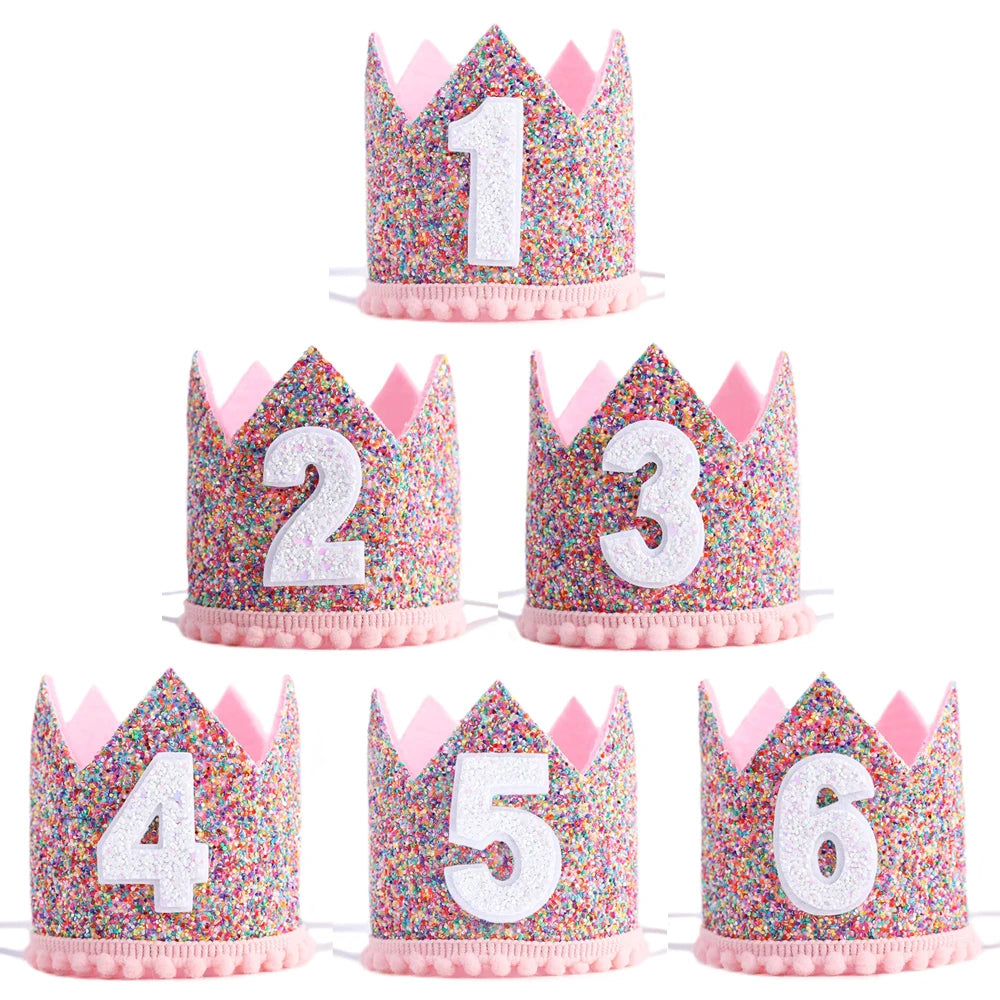 Pink Princess Crown Baby Birthday Party Hat Half Year Old 1st 2nd 3rd