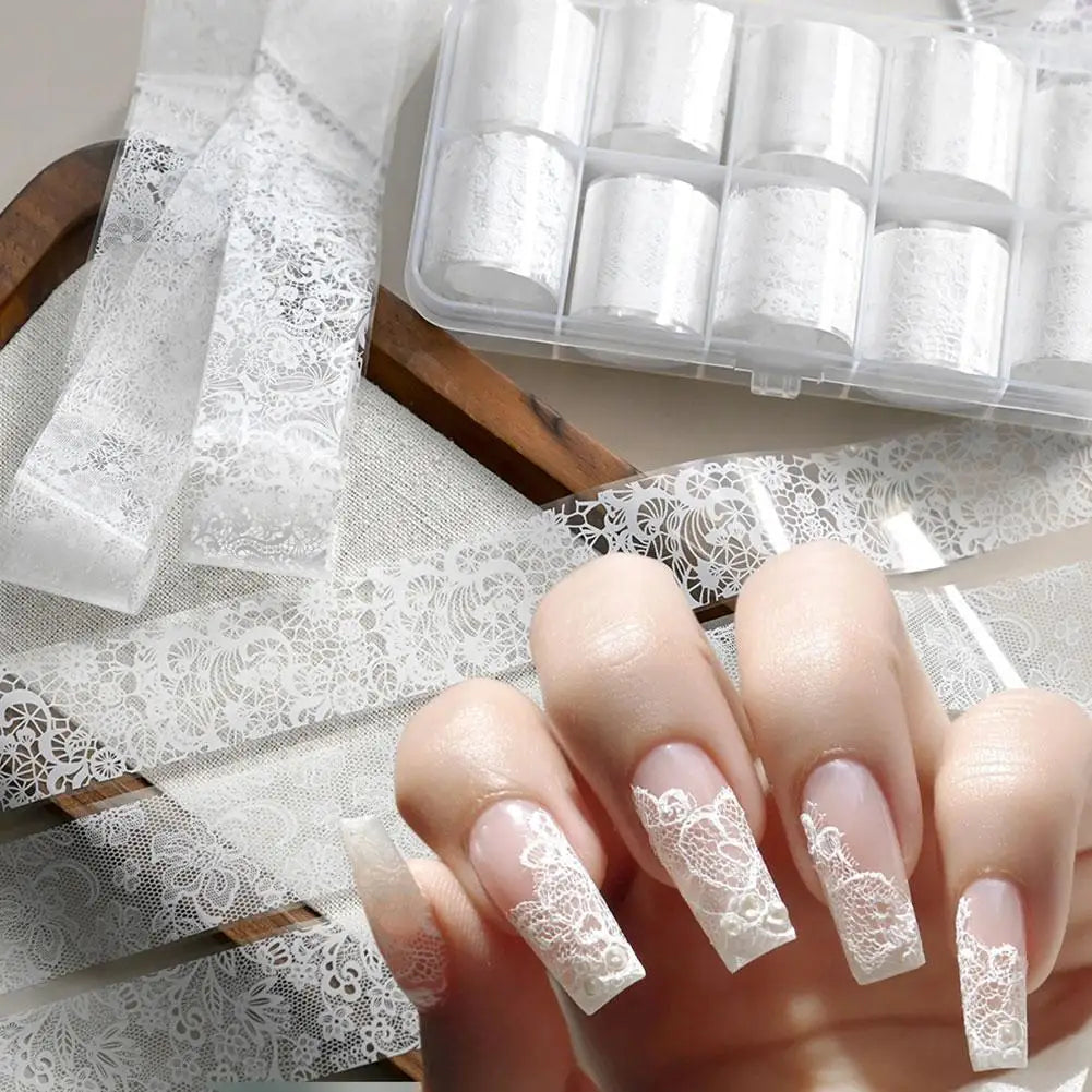 Lace Nail Foil Transfer Wraps – 10 Rolls DIY Nail Art Set Nail Foil Wraps Zpaxo