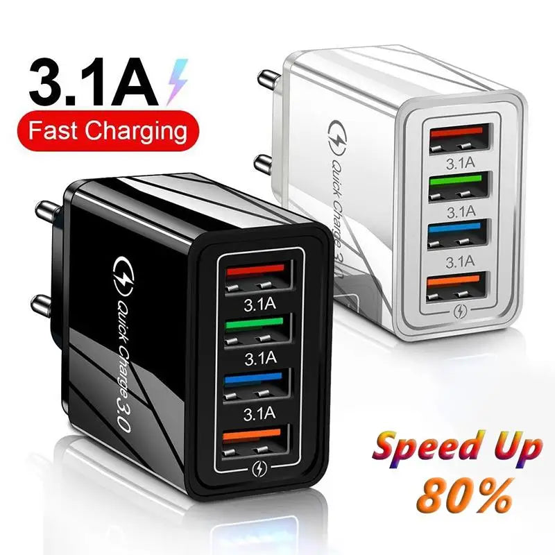 4 Ports USB Charger Quick Charge 3.0 For iPhone Samsung Xiaomi Tablet Mobile Phone Charger Adapter EU/US Plug 3.1A Fast Charging Zpaxo