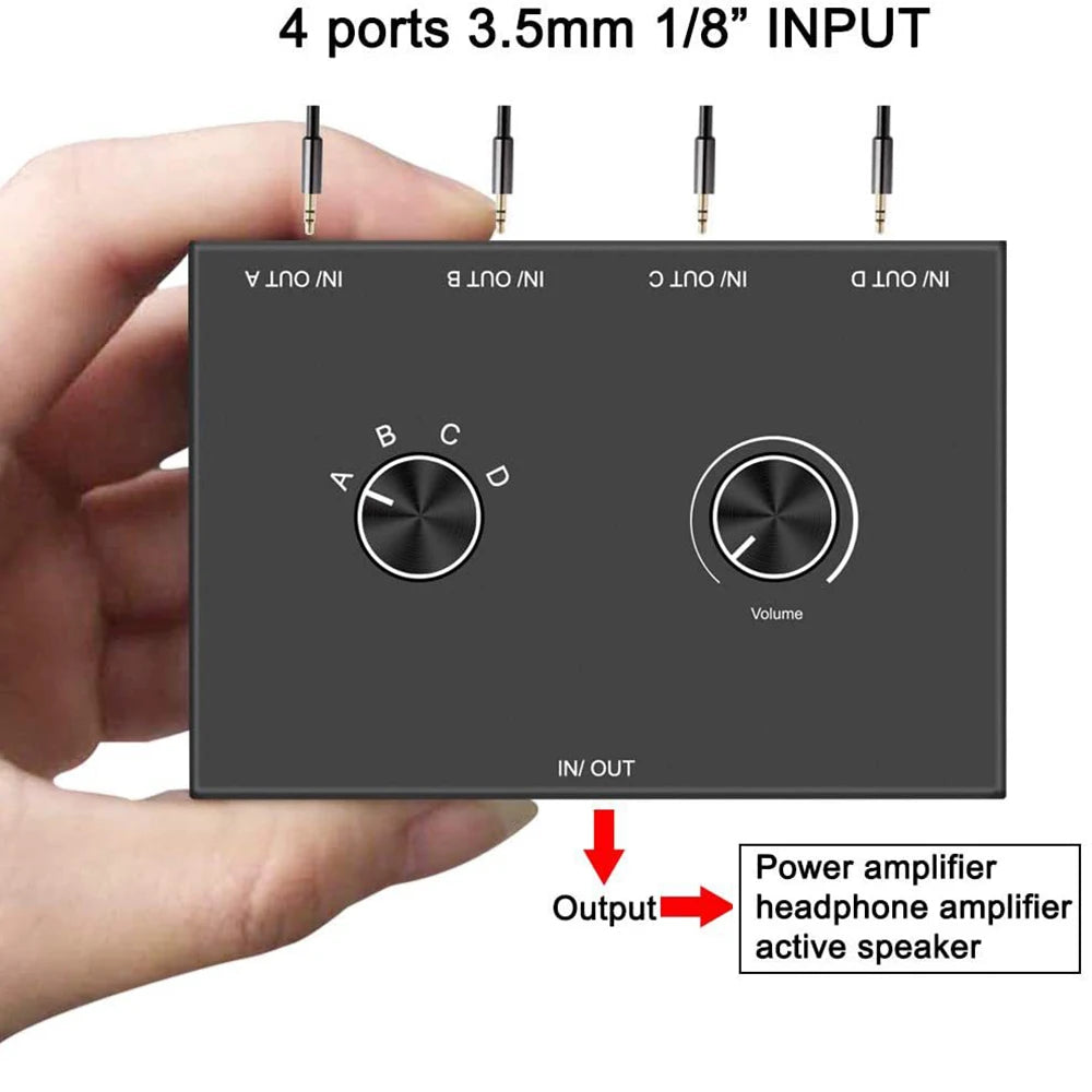 4 Way Jack Audio Switcher Stereo Bi-directional Switch Splitter Box 1