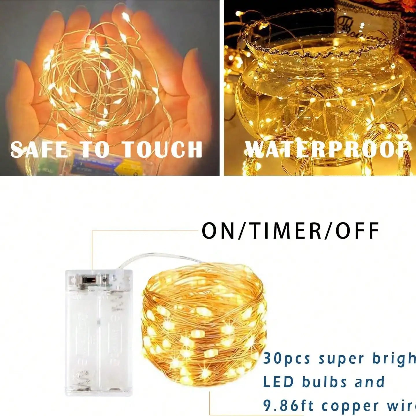 4-pack LED Timer Battery-powered Colored Lights 3-meter Copper Wire