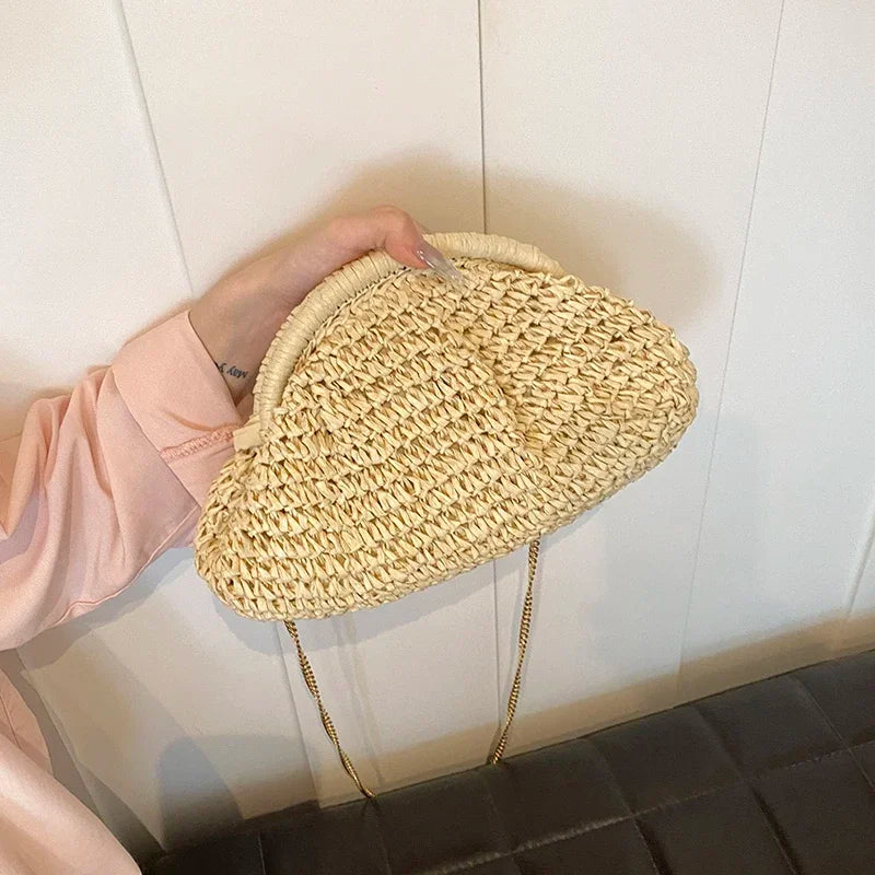 Summer New Straw Weaving Crossbody Bag Fashionable and Casual Shell Bag Women's Shoulder Bag with Excellent Texture Zpaxo Beige
