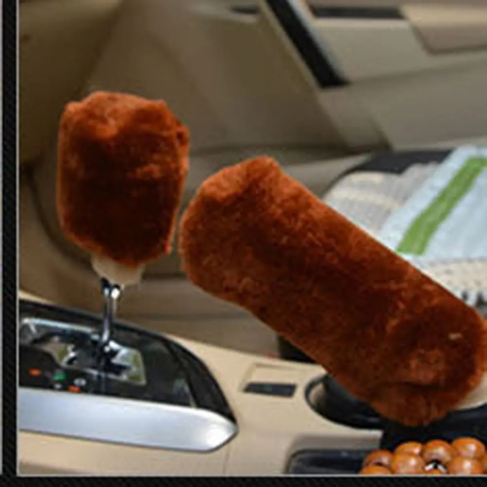 1 Pair Soft Plush Handbrake Cover Warm Thickening Car Solid Grip Zpaxo red-brown