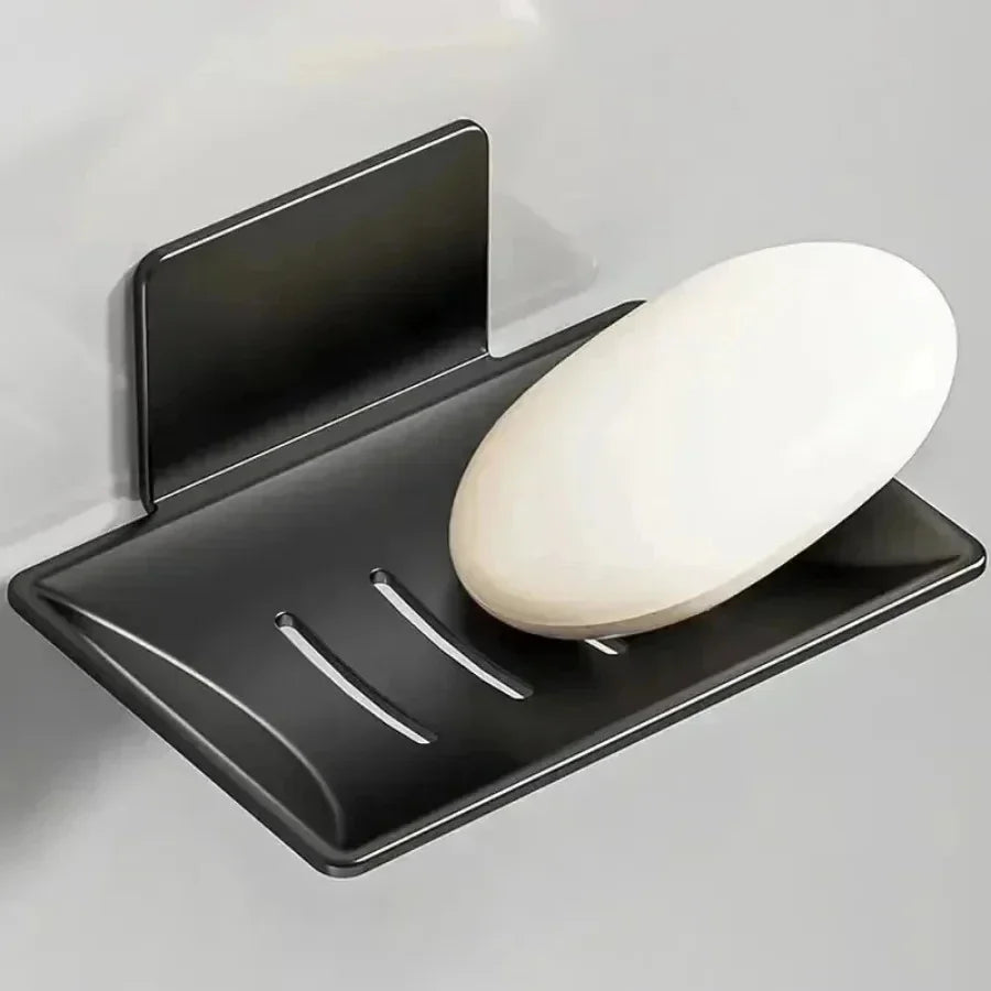 No-Drill Black Metal Soap Dish – Wall-Mounted & Drainage