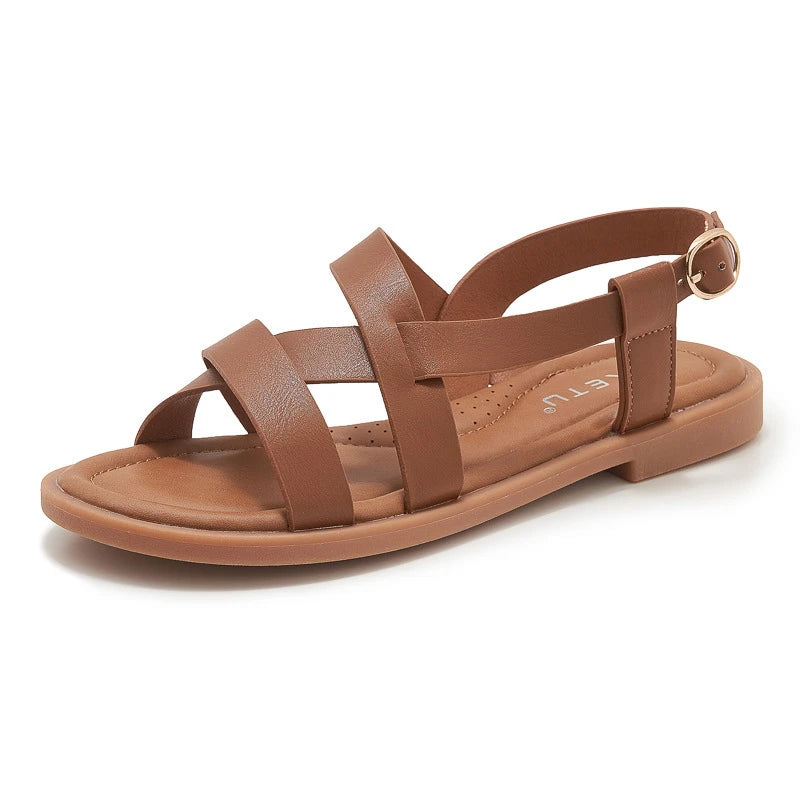 Womens Summer White Leather Crisscross Strap Flat Sandals Adjustable Zpaxo