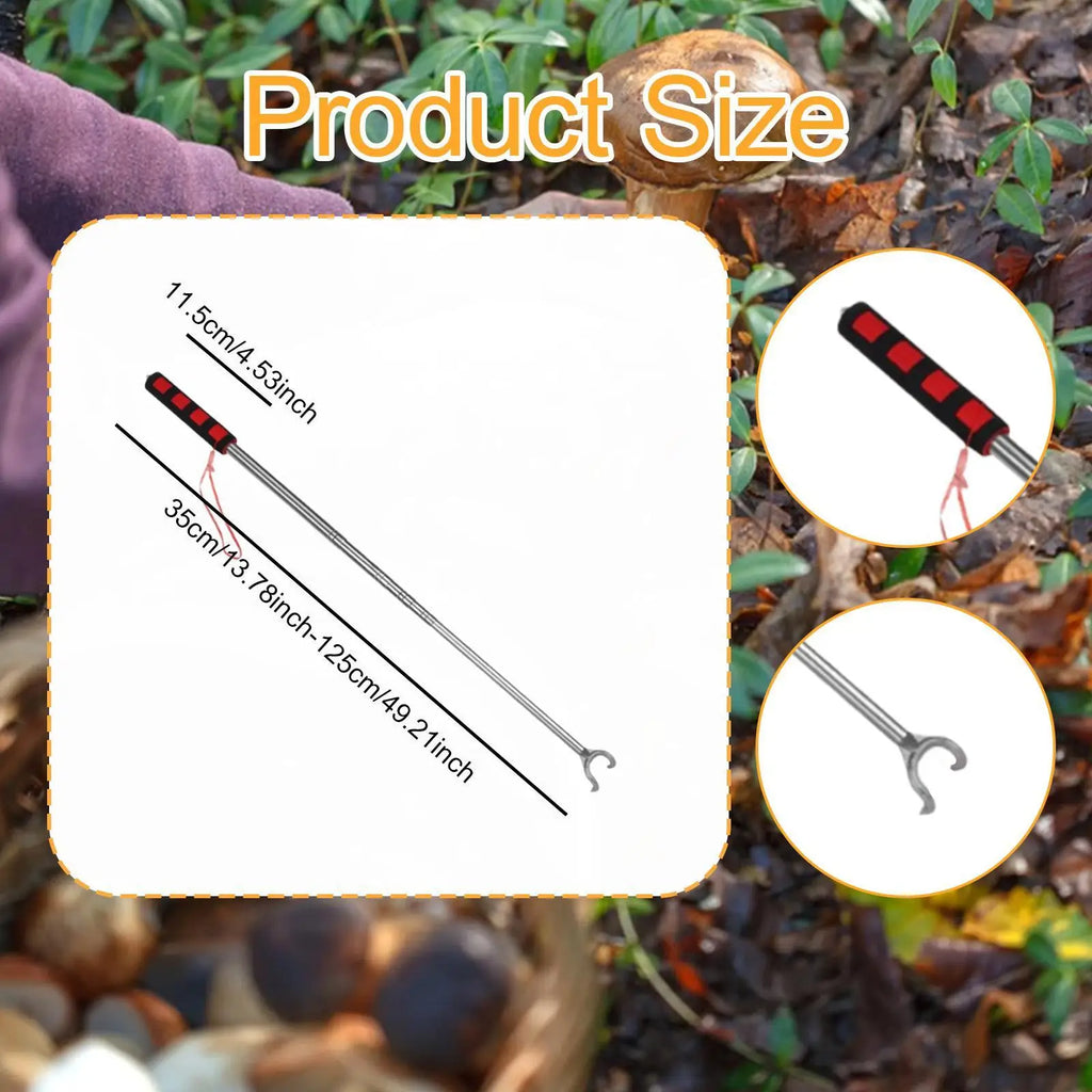 Mushroom Picking Tool Stainless Steel Adjustable Extendable Two Prong Hook Mushroom Foraging Picker Telescopic Pick up Tool Zpaxo