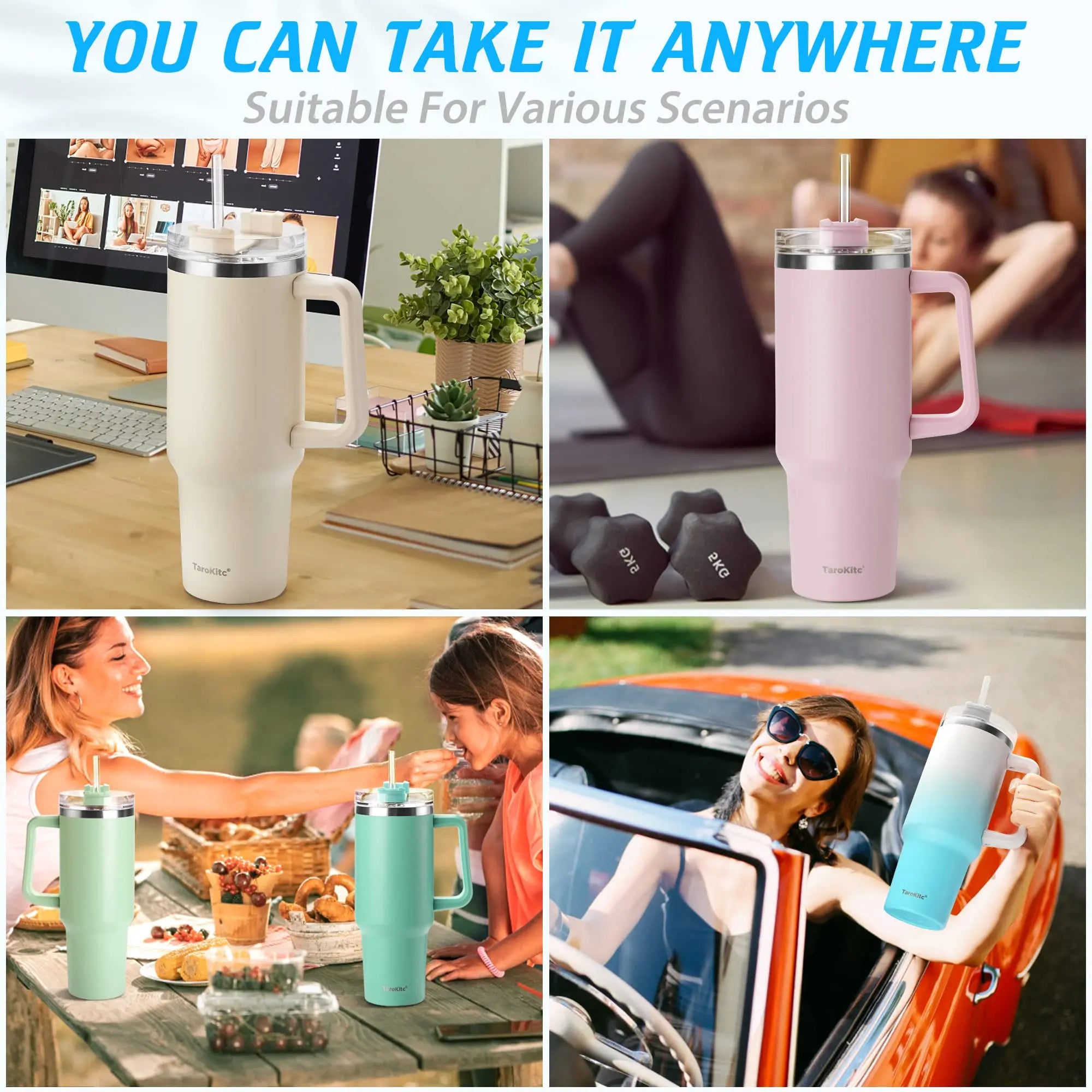 Halloween gift New 40OZ Handle Cup Double-layer Thermos Cup 304 Handle Car Water Cup with Straw Zpaxo