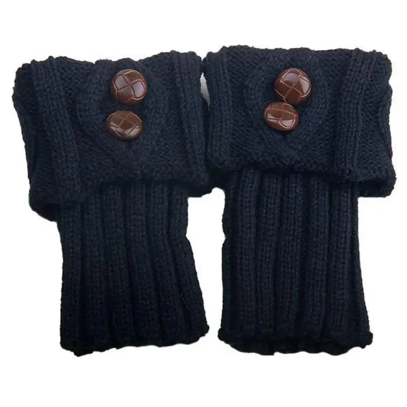 1 Pairs Autumn Winter Women's Short Rhombus Flip 2 Button Foot Warmer Zpaxo Dark blue