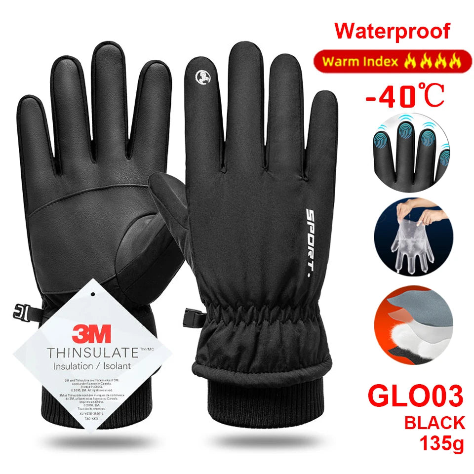 Thermal Winter Cycling Ski Gloves Outdoor Sports Running Motorcycle Touch Screen Fleece Gloves Non-slip Warm Full Fingers Gloves Zpaxo GLO03 BLACK L