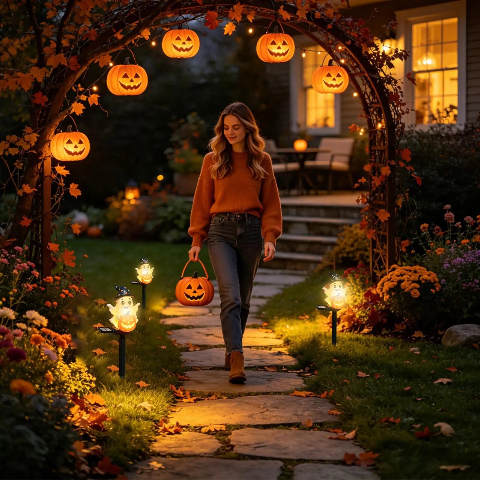 Halloween Solar Lights Spooky Weatherproof Outdoor Decoration Ghost