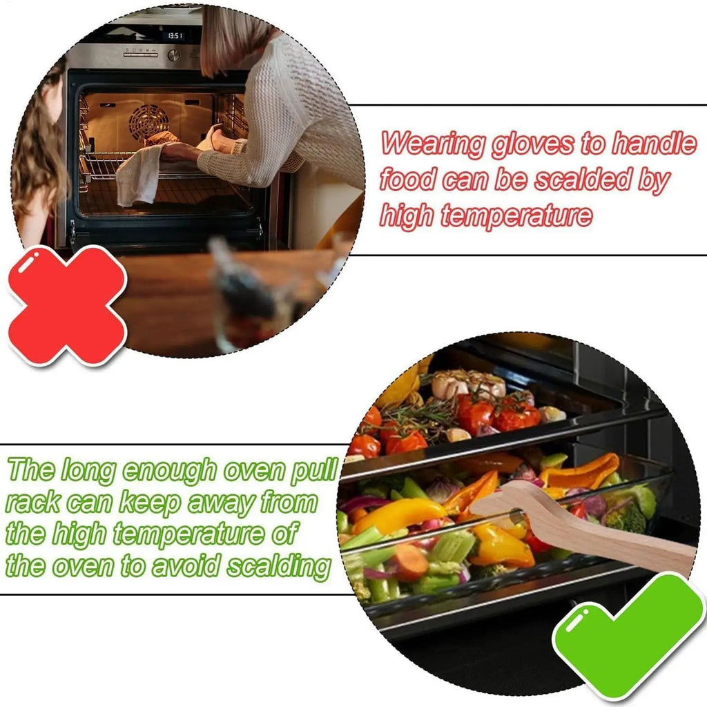Oven Rack Puller Tool Wooden Long Handle Heat Safe Kitchen Gadget