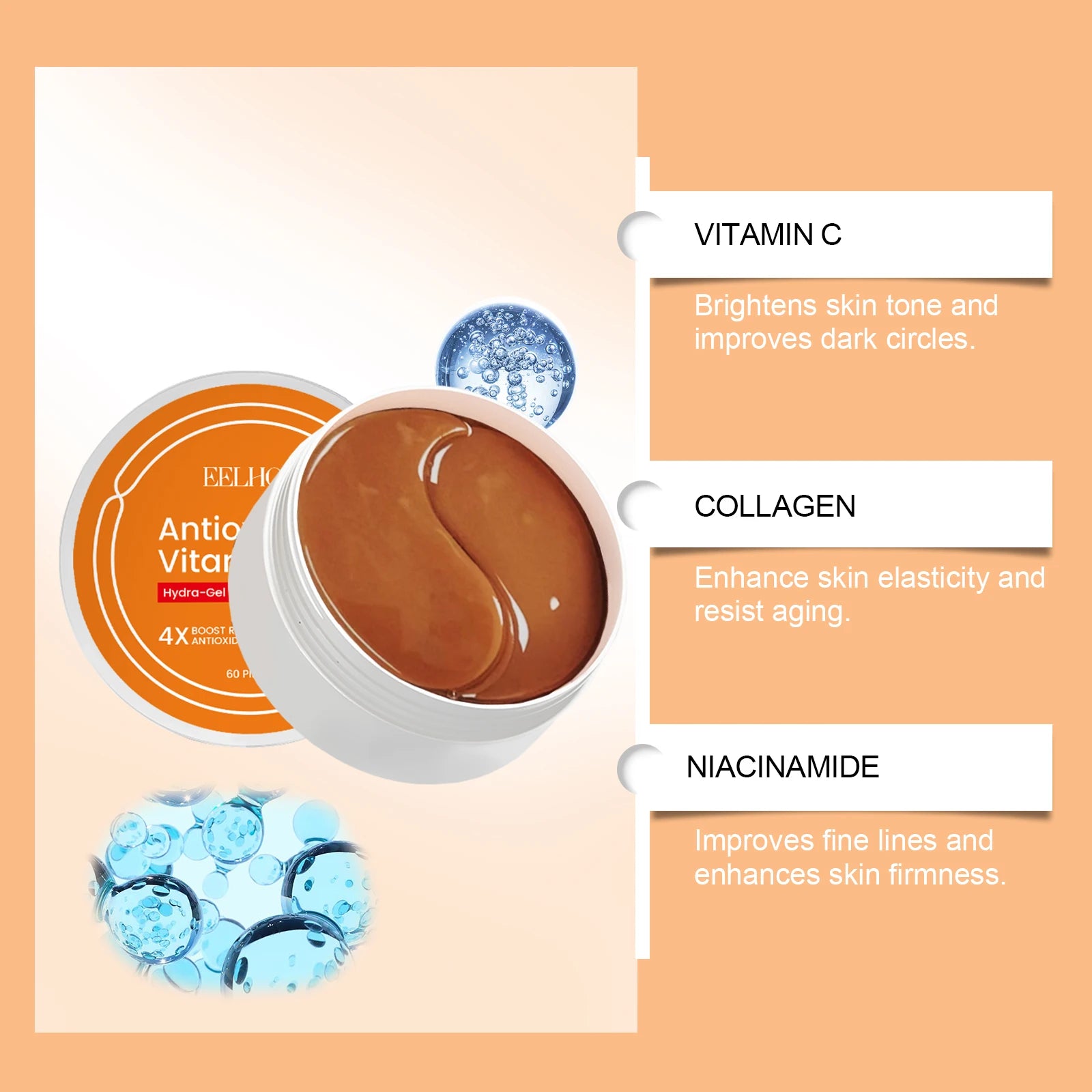 Eye Mask Hyaluronic Acid Hydrating Bio-Collagen Firming Vitamin C Brightening Under Eye Patches Anti-Puffiness Reduce Dark Circl Zpaxo