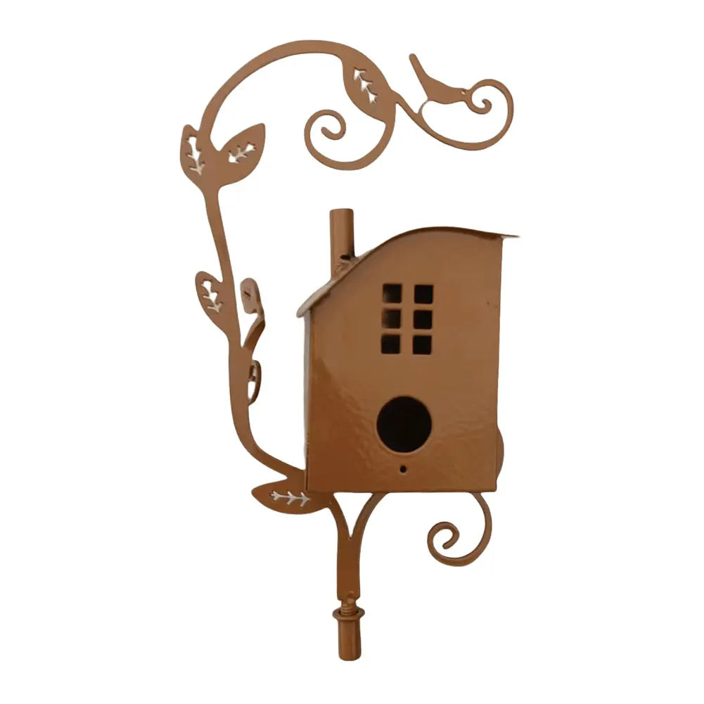 Birdhouse Garden Stakes Outdoor Decor Metal Bird House Art Crafts Zpaxo D