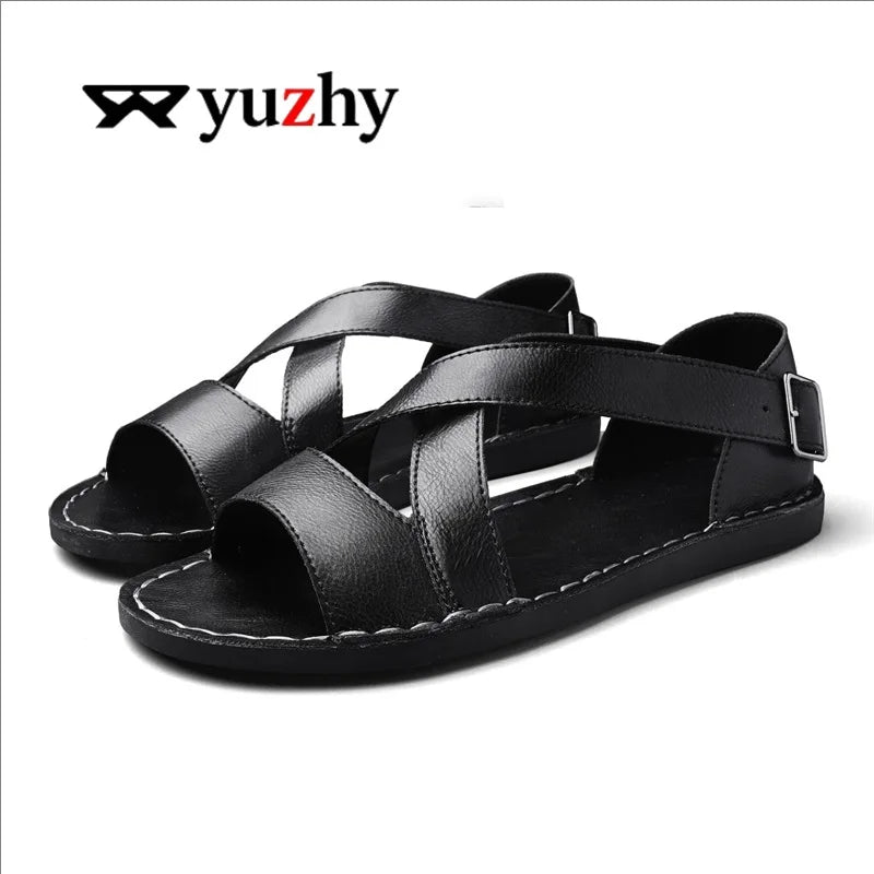 Summer Men Sandals Leather Mens Casual Shoes Outdoor Beach Roman Zpaxo