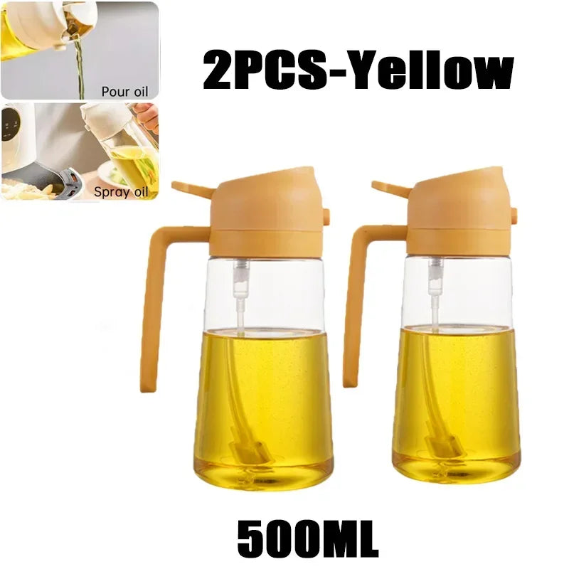 Oil Spray Pot 2-in-1 Plastic Household Kitchen Oil Bottle Nebulizing Mist Filling Cooking Oil Spray Pot Dual Use Camping Zpaxo 2PCS-Yellow-Plastic