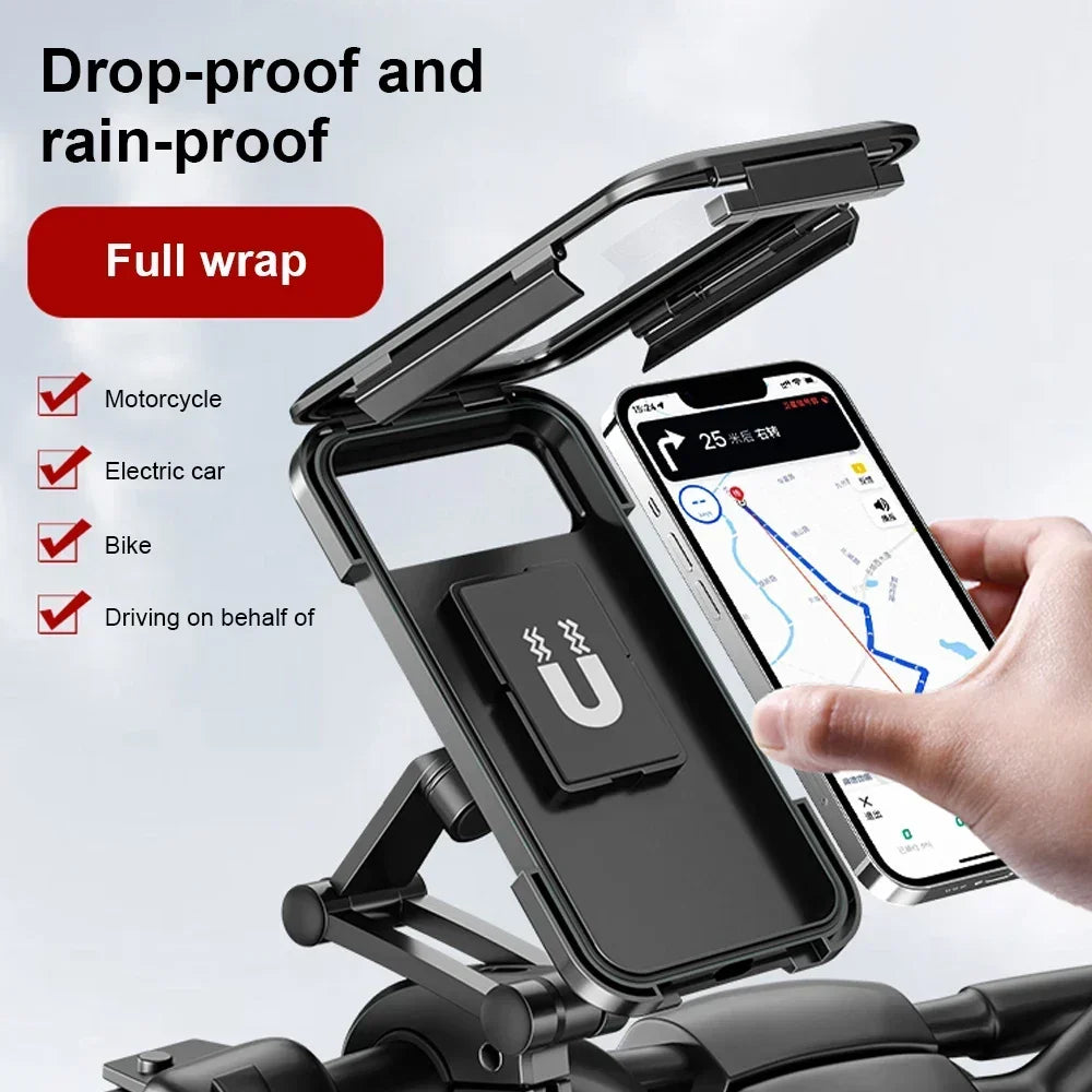 Waterproof Motorcycle Bike Mobile Phone Holder Magnetic Universal Zpaxo