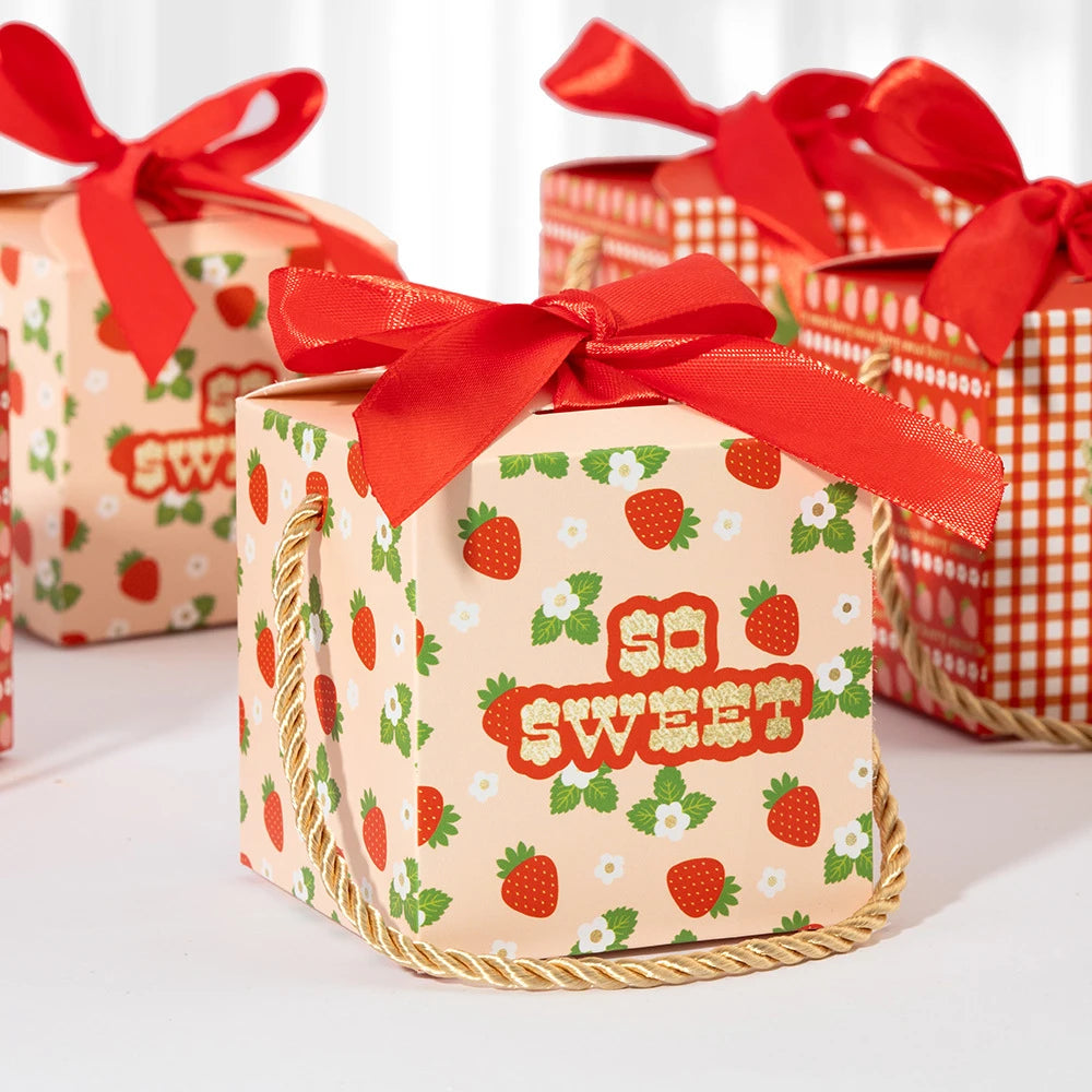 2/6/12Pcs Strawberry Theme Box Strawberry Party Favor Candy Fruit Cake Gift Box for Birthday Baby Shower Christmas Decor Zpaxo