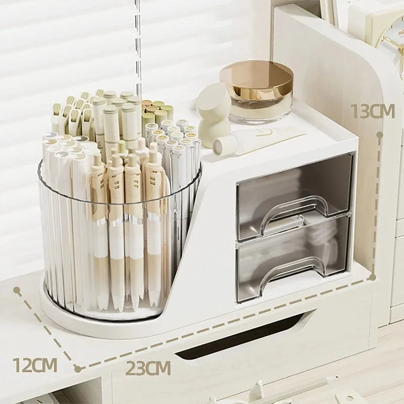 Rotating Pen Holder Cotton Swab Container Desk Organizer Office