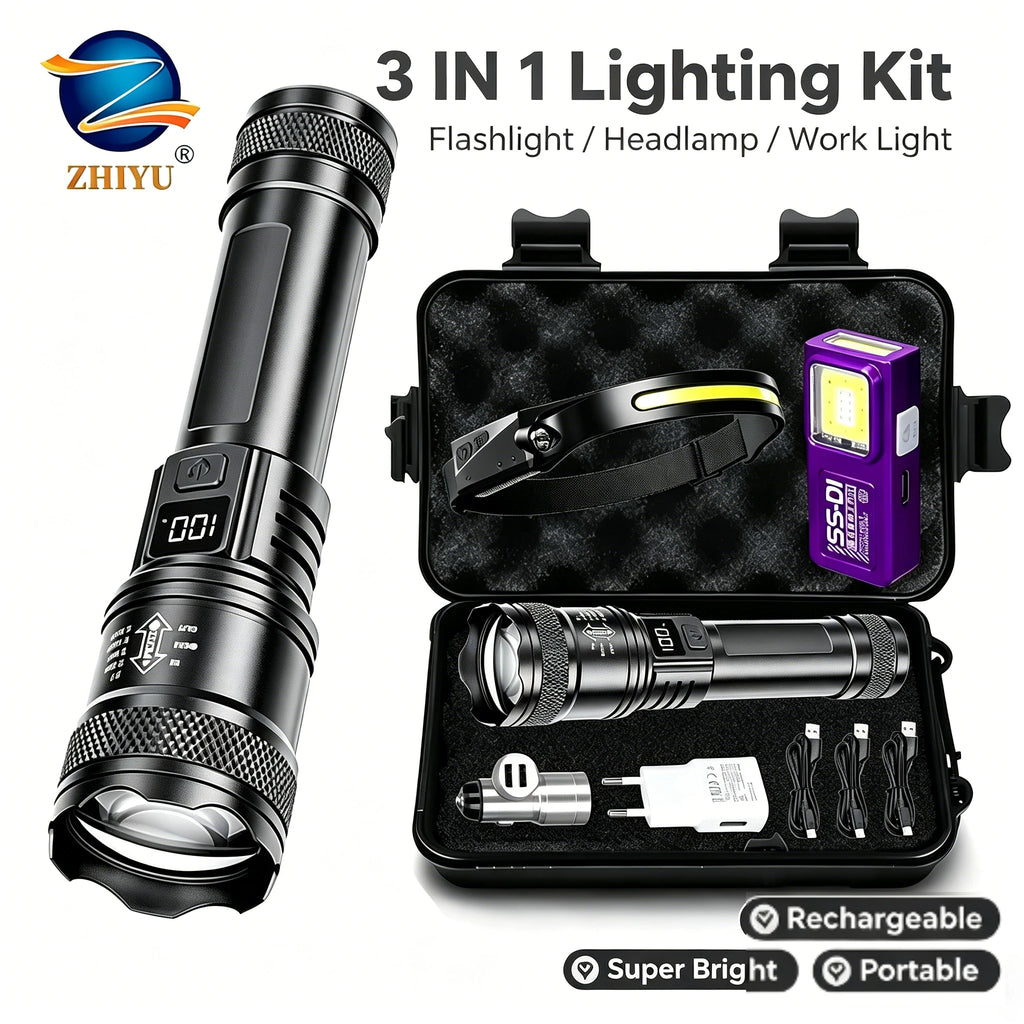 ZHIYU 2000LM LED Flashlight & Headlight Set | Rechargeable