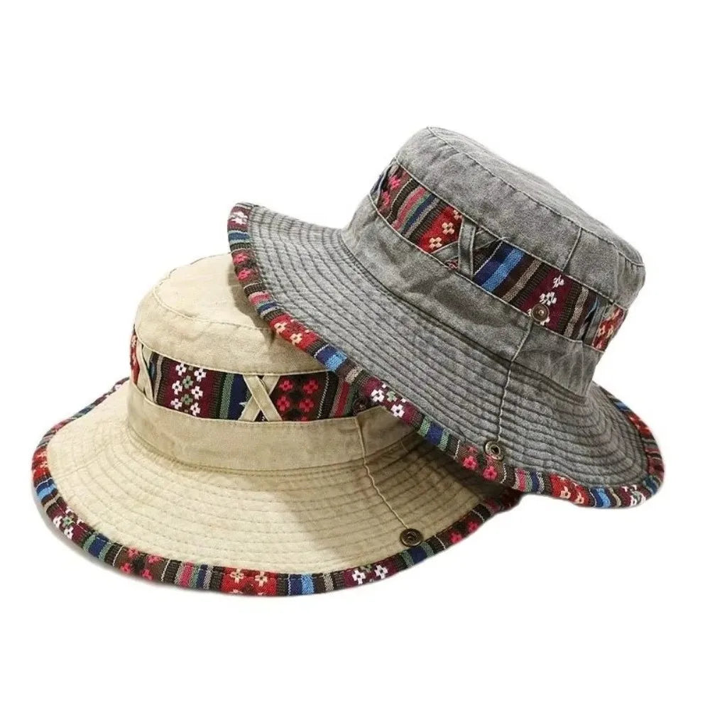 Gifts Ethnic Style Fisherman's Hat Retro Adjustable Outdoor Sun Hat Washed and Distressed Style Fashion Sun Cap Zpaxo