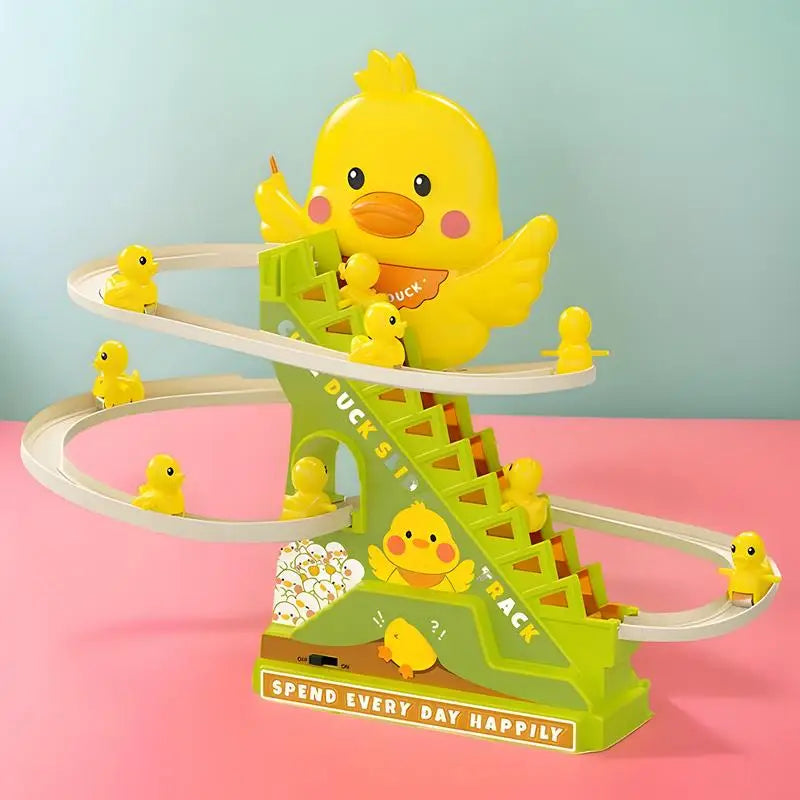 Electric Duck Climbing Stairs Ducks Tracks Slide Toy Set With Music Educational Interactive Animal Cartoon Race Fun For Zpaxo